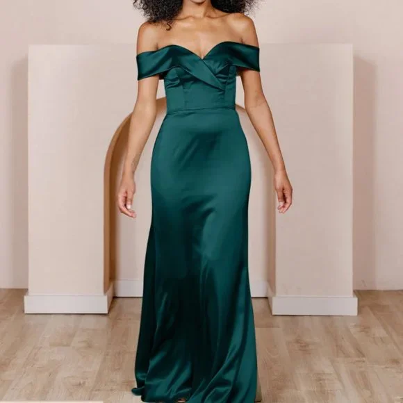 bardot bridesmaid dress Summer Rustic Boho Flowy Bridesmaid Dresses with Slit FS045
